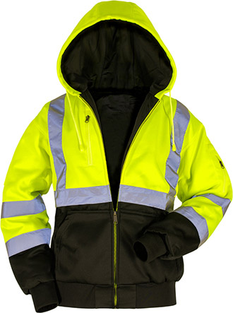 Mens Size NEW XS-6XL Thermal Lined Heavy Full Zip Hooded Safety Jacket HIGH VIS 