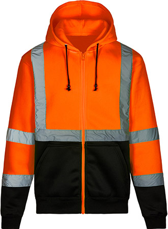 MISSION SIX オレンジ ウェア Majestic Class 3 Hi Vis Orange Black Bottom Zip Up Hooded